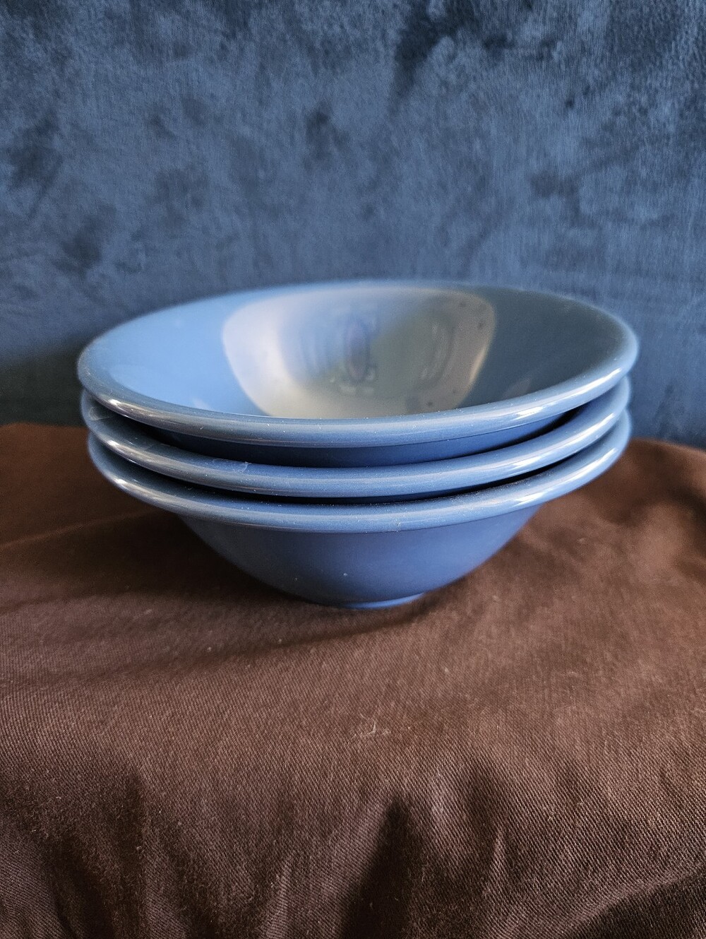 Mervyn’s Japan Cereal Soup Bowls Cornflower Blue Stoneware 6.5" Vintage Set Of 3